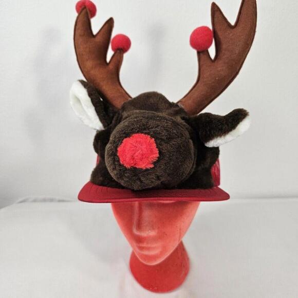 Rare Vtg EMS Eastern Mountain Sports Rudolph Reindeer Trucker Hat Red Holiday